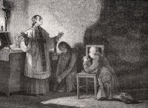 ルイ16世（1754-93年）、彼の処刑前の祈り 作： H. de la Charlerie