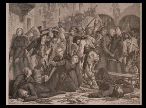 チャールズモーランドによって刻まれた、1792年9月の司祭の虐殺 作： H. de la Charlerie