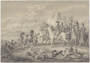 ウェリントン公爵は、1815 年にウォータールーの戦いでフランス軍から鹵獲したワシと共に 2 つの旗を受け取りました。 作： Haatje Pieters Oosterhuis