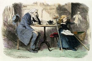 ジョー・ザ・クロッシング・スイーパー、チャールズ・ディケンズの「ブリーク・ハウス」のイラスト（1812-70）1853（カラー彫刻） 作： Hablot Knight Browne