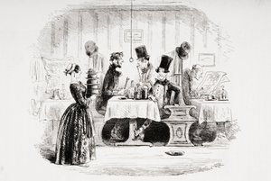 グッピー氏のエンターテインメント、チャールズディケンズ（1812-70）による「ブリークハウス」のイラスト、1853年発行 作： Hablot Knight Browne