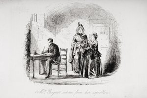 バネット夫人は遠征から帰国し、チャールズディケンズ（1812-70）の「ブリークハウス」のイラストが1853年に出版されました。 作： Hablot Knight Browne
