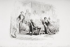 グッピーという名前の若者、チャールズディケンズ（1812-70）の「ブリークハウス」のイラストは1853年に出版された 作： Hablot Knight Browne