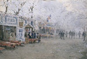 桜まつり、1903年頃（オフホワイトの紙に水彩） 作： Hachir Nakagawa