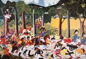 ジャン・ジャック・デサリーヌ率いるハイチ人がナポレオン軍を撃破（油彩・キャンバス 作： Haitian School