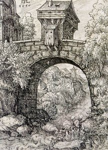 橋の門と水のある田園風景 1550年頃（銅版画