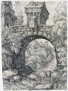 橋のある風景、1550 作： Hanns Sebald Lautensack