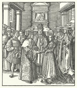 ローマで行われた神聖ローマ皇帝フリードリヒ3世とポルトガルのエレアノールの結婚を司会する教皇ニコラス5世 作： Hans (after) Burgkmair