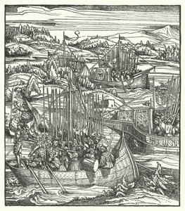 神聖ローマ皇帝マクシミリアン1世と艦隊（イタリア・ラ・スペツィアにて 作： Hans (after) Burgkmair