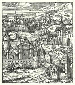 神聖ローマ皇帝マクシミリアン1世の生誕地、オーストリアのウィーナー・ノイシュタット(彫刻) 作： Hans (after) Burgkmair