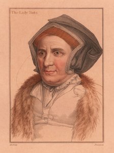 マーガレット・ベーコン、レディ・バッツ、ヘンリー8世のクールで待機中の女性、1812年（彫刻） 作： Hans (after) Holbein the Younger
