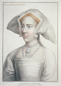 フランチェスコ・バルトロッツィ（1727-1815）が1796年に彫った「王妃後のメアリー」（1516-58）の肖像（エングレーヴィング）。 作： Hans (after) Holbein the Younger