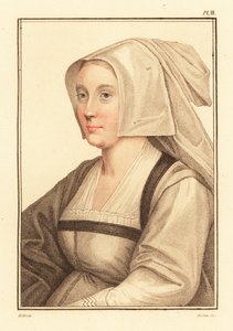 ヘンリー 8 世王の宮廷からの未知の女性の肖像、1812 年 (彫刻) 作： Hans (after) Holbein the Younger
