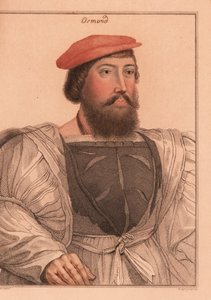 Thomas Boleyn or James Butler, Earl of Ormond.,1812 (engraving)   1454042   ja       japanese Successfully Translated  Original: Raja With Courtiers (pen, ink, gouache and gold leaf on parchment) Translat: Raja With Courtiers (pen, ink, gouache and gold le 作： Hans (after) Holbein the Younger
