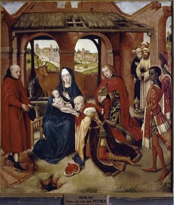 ルーのポリプティックの中央パネル「マギの崇拝」（木に油彩 作： Hans (attr.to) Memling