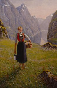 Dairymaid (キャンバスに油彩) 作： Hans Andreas Dahl