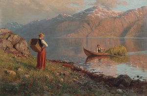 フィヨルドのデート (キャンバスに油彩) 作： Hans Andreas Dahl