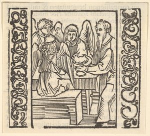 エンゼルスはテーブルで奉仕しました、Speculum Passionis、1507、1507からのイラスト。 作： Hans Baldung