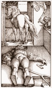 ハンス・バルドゥング・グリエン（1485-1544）による1544年頃の木版画「眠れる花婿と魔術師」-。 作： Hans Baldung Grien