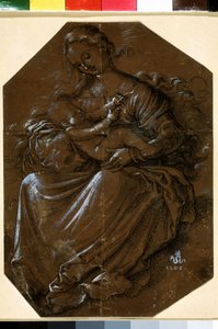 "Virgin and Child" (Virgin and Child) Hans Baldung (1484-1545) による茶色の紙にインクとペンで描く 16 世紀 プーシキン美術館、モスクワ 作： Hans Baldung Grien