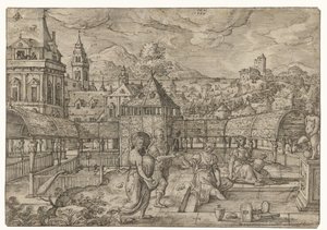 バテシバはウリアからのメッセージを受け取ります ダビデの生涯（シリーズタイトル） 作： Hans Bol
