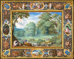 ヴィーナスとアドニスの物語のある風景 作： Hans Bol