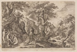 プレート29、旧約聖書と新約聖書の情景を描いた風景画とオヴィッドの『メタモルフォーゼ』より 作： Hans Bol