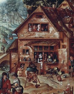 酒場、村の情景の詳細、ハンス・ボル (1534-1593) の絵画 作： Hans Bol