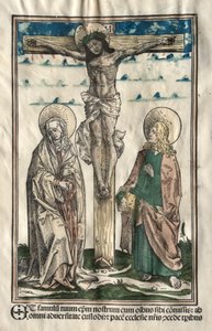 メアリーとジョンの間の十字架上のキリスト、1502年。 作： Hans Burgkmair