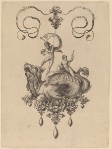 テティスを運ぶ海の怪物と帆を持つ男のペンダントのデザイン 作： Hans Collaert the Elder