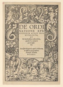 3 頭のスタッグと 1 頭のハインドのタイトル ボーダー、16 世紀初頭。 作： Hans Cranach