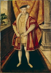 イングランドとアイルランドのエドワード 6 世 (1537-1553) の肖像 (イングランドのエドワード 6 世の肖像)。 チューダー朝の第 3 代君主であり、プロテスタントの君主として初めて王位に就いた人物です。 Hans Eworth (Ewouts) による絵画 (年頃 作： Hans Eworth or Ewoutsz