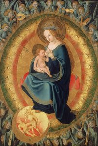 天使の栄光の中でマリア、子供を母乳で育てる。 1500-10