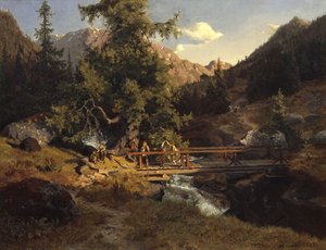 橋の上の民族舞踊 作： Hans Gude