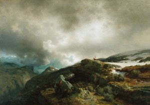 トナカイ猟師と高山（絵画） 作： Hans Gude