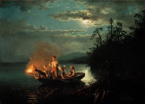 クローデレン湖での夜の槍釣り 作： Hans Gude