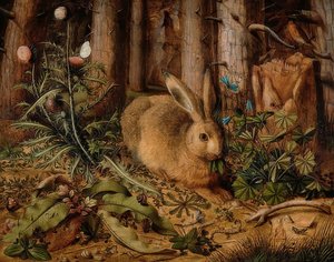 森の中のバニー。 1585年頃