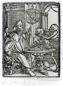 ハンス・ルツェルバーガーが刻んだ「死のダンス」の死と天文学者、1538年頃 作： Hans Holbein der Jüngere