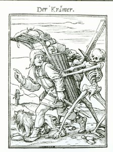 ハンス・ルツェルバーガーによって刻まれた「死のダンス」の死とペドラー、1538年頃 作： Hans Holbein der Jüngere