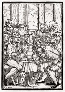 1843年にバーゼルで公開された「Der Todten Tanz」から、Georg Scharffenbergによって刻まれた酔っぱらいの死 作： Hans Holbein der Jüngere