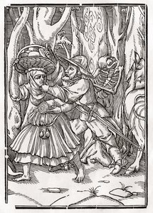 1843年にバーゼルで公開された「Der Todten Tanz」から強盗のために死が訪れる 作： Hans Holbein der Jüngere