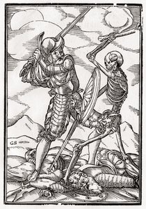 1843年にバーゼルで公開された「Der Todten Tanz」からGeorg Scharffenbergによって彫刻された兵士の死 作： Hans Holbein der Jüngere