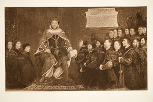 ヘンリー8世が理髪師に憲章を付与、1543年、パブ。 1902（コロタイプ） 作： Hans Holbein der Jüngere