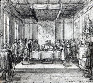 ヘンリー8世の密室で（ペン、インク、紙に洗って） 作： Hans Holbein der Jüngere