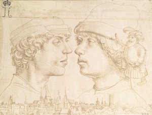 ドワーフと町並みの2人の若者の肖像、1514年頃（シルバーポイント） 作： Hans Holbein der Jüngere