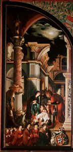 Altarpiece Oberried:「羊飼いたちの崇拝」 木版デトレンペ ハンス・ホルベイン（1497/8-1543） 1521-1522 日231x109 cm スイス、フリブールのカテドラル 作： Hans Holbein der Jüngere