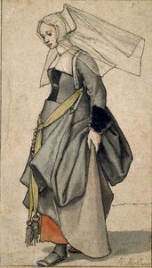 現代的なドレスを着た若いイギリス人女性の図、1532-1543 作： Hans Holbein der Jüngere