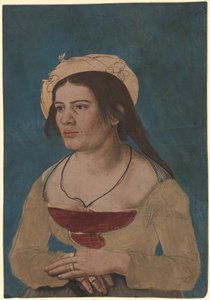 若きハンス・ホルバイン（頃） - 赤いボディスの若い女性の肖像 1823.143年 作： Hans Holbein the Younger