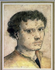 若い男の頭、1523年（チョーク、インク、紙の上で洗う） 作： Hans Holbein der Jüngere