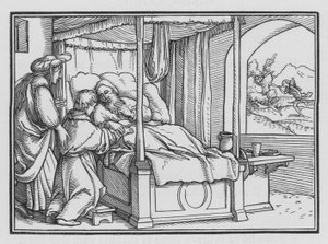 ヤコブは彼の父を欺き、祝福を得る、創世記XXVII、21 作： Hans Holbein der Jüngere